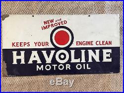 Vintage 1946 Havoline Texaco Motor Oil Gas Station 2 Sided 22 Metal Sign