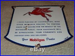 Vintage 1947 Mobil Mobilgas Dealer Rest Room Porcelain Metal Gasoline & Oil Sign