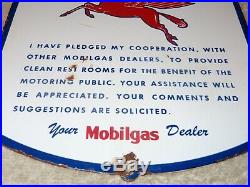 Vintage 1947 Mobil Mobilgas Dealer Rest Room Porcelain Metal Gasoline & Oil Sign