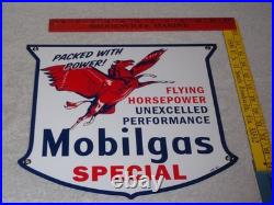 Vintage 1947 Mobil Mobilgas Special Pegasus 1' Porcelain Metal Gasoline Oil Sign