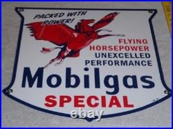 Vintage 1947 Mobil Mobilgas Special Pegasus 1' Porcelain Metal Gasoline Oil Sign