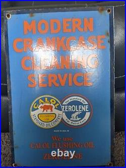 Vintage 1948 Crankcase Service Standard Oil Porcelain Gas Station Sign 12 X 18