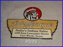 Vintage 1948 Indian Motorcycles Sales+ Service Porcelain Metal Gasoline Oil Sign