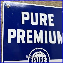 Vintage 1948 Pure Gasoline Porcelain Sign Gas Station Pump Motor Oil Service