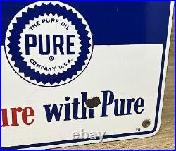 Vintage 1948 Pure Gasoline Porcelain Sign Gas Station Pump Motor Oil Service