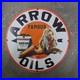 Vintage 1949 Arrow Famous Old Us Gasoline Oil Gas Pump Enamel Porcelain Sign