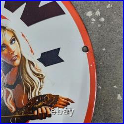 Vintage 1949 Arrow Famous Old Us Gasoline Oil Gas Pump Enamel Porcelain Sign