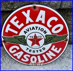 Vintage 1949 Dated Texaco Aviation Tested Gasoline Wings Porcelain Sign Gas Oil
