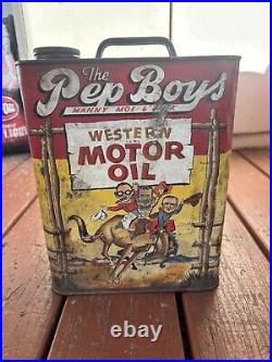 Vintage 1949 Pep Boys Western Motor Oil Can 2 Gallon Manny, Moe & Jack Rare