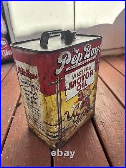 Vintage 1949 Pep Boys Western Motor Oil Can 2 Gallon Manny, Moe & Jack Rare