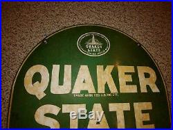 Vintage 1950's 1956 Quaker State Motor Oil 2-Sided Tombstone Sign, Large, Heavy