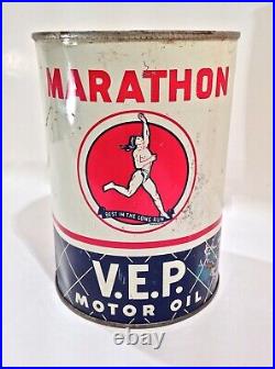 Vintage 1950's 60's Marathon V. E. P. One 1 Quart Advertising Oil Can NICE