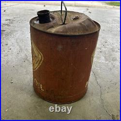 Vintage 1950's-60's Zephyr 5 Gallon Motor Oil Can Red With Handle