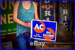 Vintage 1950's AC Spark Plug Oil Filters Advertising Sign NOS Flange Gas Station