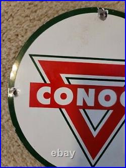 Vintage 1950's CONOCO GASOLINE/OIL PUMP PLATE ADVERTISING PORCELAIN METAL SIGN