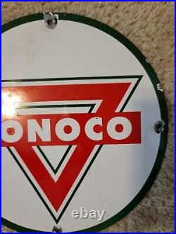 Vintage 1950's CONOCO GASOLINE/OIL PUMP PLATE ADVERTISING PORCELAIN METAL SIGN