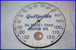 Vintage 1950's Gulf Gulfpride Motor Oil 12 Metal & Glass Thermometer Sign
