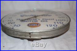 Vintage 1950's Gulf Gulfpride Motor Oil 12 Metal & Glass Thermometer Sign