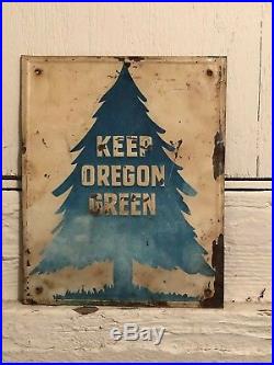 Vintage 1950's Keep Oregon Green Tree Forest Farm Embossed Metal Sign Gas Oil