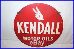 Vintage 1950's Kendall Motor Oil Gas Station 2 Sided 24 Metal Sign WithHangers