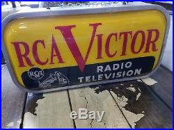 Vintage 1950's RCA Victor Radio Television Gas Oil 2 Side 23 Lighted Metal Sign