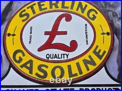 Vintage 1950's Sterling Gasoline Porcelain Sign 8. ×7.5