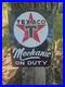 Vintage 1950's Texaco Mechanic On Duty Porcelain Gas Station Pump Sign 16 X 12