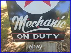 Vintage 1950's Texaco Mechanic On Duty Porcelain Gas Station Pump Sign 16 X 12 Vintage 1950's Texaco Mechanic On Duty Porcelain Gas Station Pump Sign 16 X 12