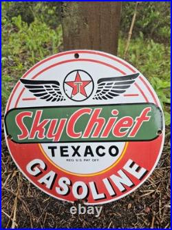 Vintage 1950's Texaco Sky Chief Gasoline Porcelain Gas Station Pump Sign, Nice Vintage 1950's Texaco Sky Chief Gasoline Porcelain Gas Station Pump Sign, Nice