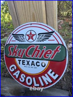 Vintage 1950's Texaco Sky Chief Gasoline Porcelain Gas Station Pump Sign, Nice