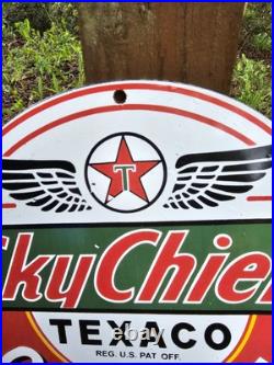 Vintage 1950's Texaco Sky Chief Gasoline Porcelain Gas Station Pump Sign, Nice Vintage 1950's Texaco Sky Chief Gasoline Porcelain Gas Station Pump Sign, Nice