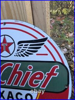 Vintage 1950's Texaco Sky Chief Gasoline Porcelain Gas Station Pump Sign, Nice