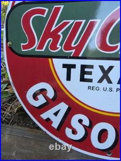Vintage 1950's Texaco Sky Chief Gasoline Porcelain Gas Station Pump Sign, Nice