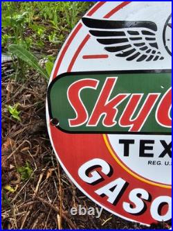 Vintage 1950's Texaco Sky Chief Gasoline Porcelain Gas Station Pump Sign, Nice Vintage 1950's Texaco Sky Chief Gasoline Porcelain Gas Station Pump Sign, Nice