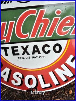 Vintage 1950's Texaco Sky Chief Gasoline Porcelain Gas Station Pump Sign, Nice Vintage 1950's Texaco Sky Chief Gasoline Porcelain Gas Station Pump Sign, Nice