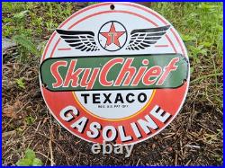 Vintage 1950's Texaco Sky Chief Gasoline Porcelain Gas Station Pump Sign, Nice Vintage 1950's Texaco Sky Chief Gasoline Porcelain Gas Station Pump Sign, Nice