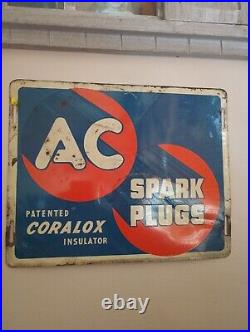 Vintage 1950s AC metal sign chevy GM spark plugs Original Gas Oil Advertising