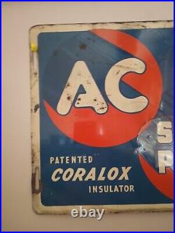 Vintage 1950s AC metal sign chevy GM spark plugs Original Gas Oil Advertising