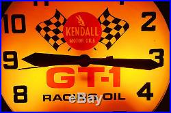 Vintage 1950s Kendall GT-1 Racing Oil Lighted Service Station Clock Sign Swihart