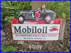 Vintage 1950s Mobiloil Double Sided Flange Advertising Sign 14 X 10
