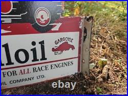Vintage 1950s Mobiloil Double Sided Flange Advertising Sign 14 X 10