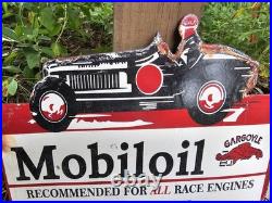 Vintage 1950s Mobiloil Double Sided Flange Advertising Sign 14 X 10