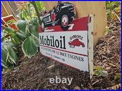 Vintage 1950s Mobiloil Double Sided Flange Advertising Sign 14 X 10