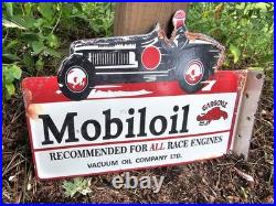 Vintage 1950s Mobiloil Double Sided Flange Advertising Sign 14 X 10