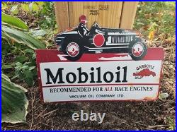 Vintage 1950s Mobiloil Double Sided Flange Advertising Sign 14 X 10