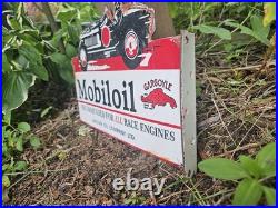 Vintage 1950s Mobiloil Double Sided Flange Advertising Sign 14 X 10
