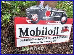 Vintage 1950s Mobiloil Double Sided Flange Advertising Sign 14 X 10