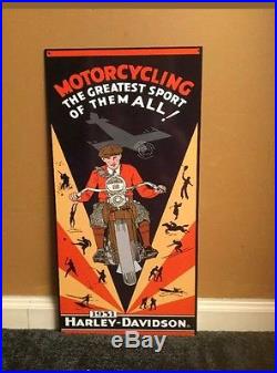 Vintage 1951 Harley Davidson Motorcycle Sport Riding 24 Porcelain Gas Oil Sign
