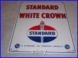 Vintage 1951 Standard White Crown Gasoline Porcelain Metal Oil Sign / Pump Plate Vintage 1951 Standard White Crown Gasoline Porcelain Metal Oil Sign / Pump Plate
