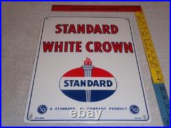 Vintage 1951 Standard White Crown Gasoline Porcelain Metal Oil Sign / Pump Plate Vintage 1951 Standard White Crown Gasoline Porcelain Metal Oil Sign / Pump Plate